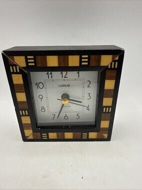 Vintage Lorus Quartz Wall Clock LHG001BCC Wood Look Square Decor Working *